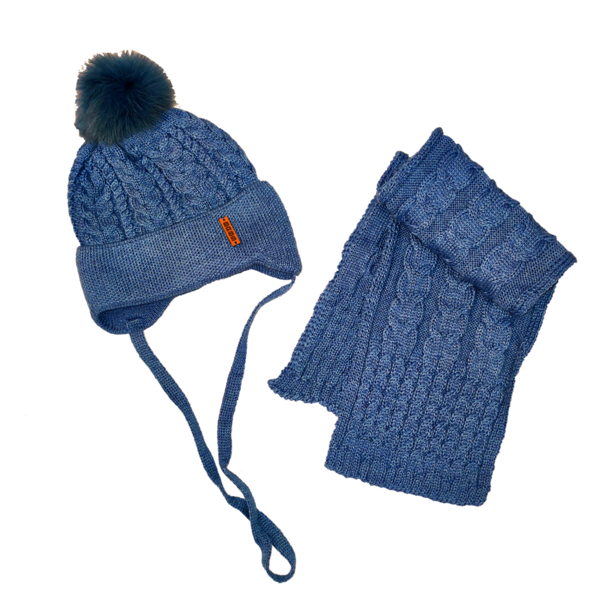 Barbaras | Cappello e sciarpa azzurro trecce neonato