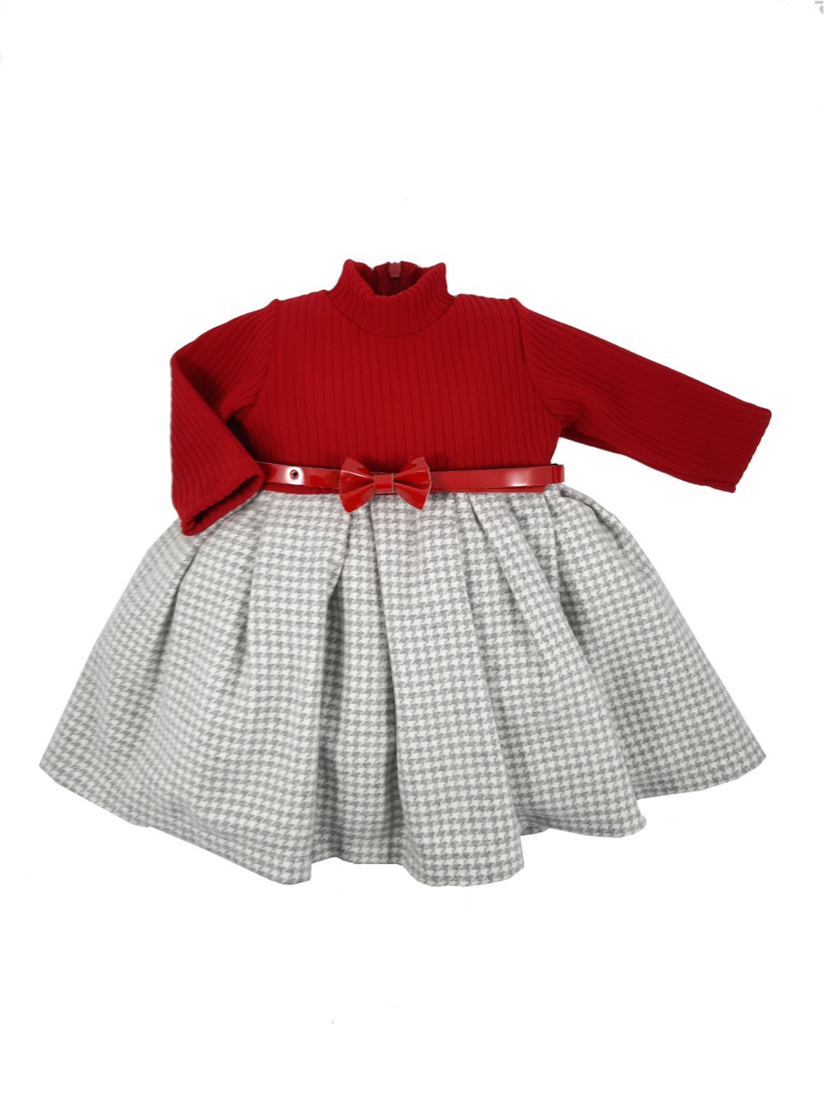 Ninnaoh | Abito pied de poule grigio rosso bambina