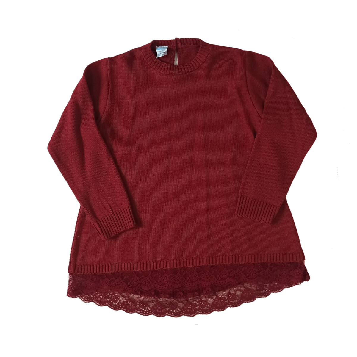 Maglia bordeaux con pizzo bambina