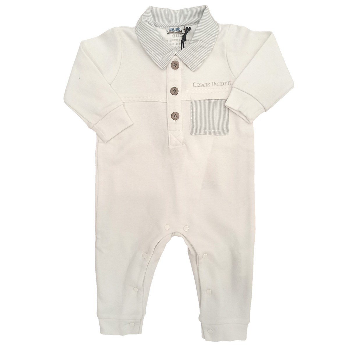 Paciotti | Tutina bianca grigia cotone neonato