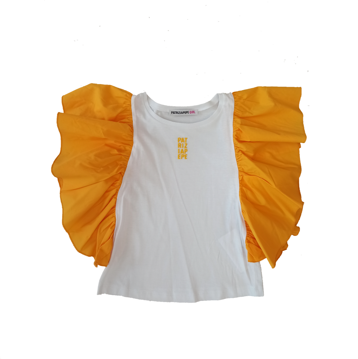 Patrizia Pepe | T-shirt bianca arancio rouches