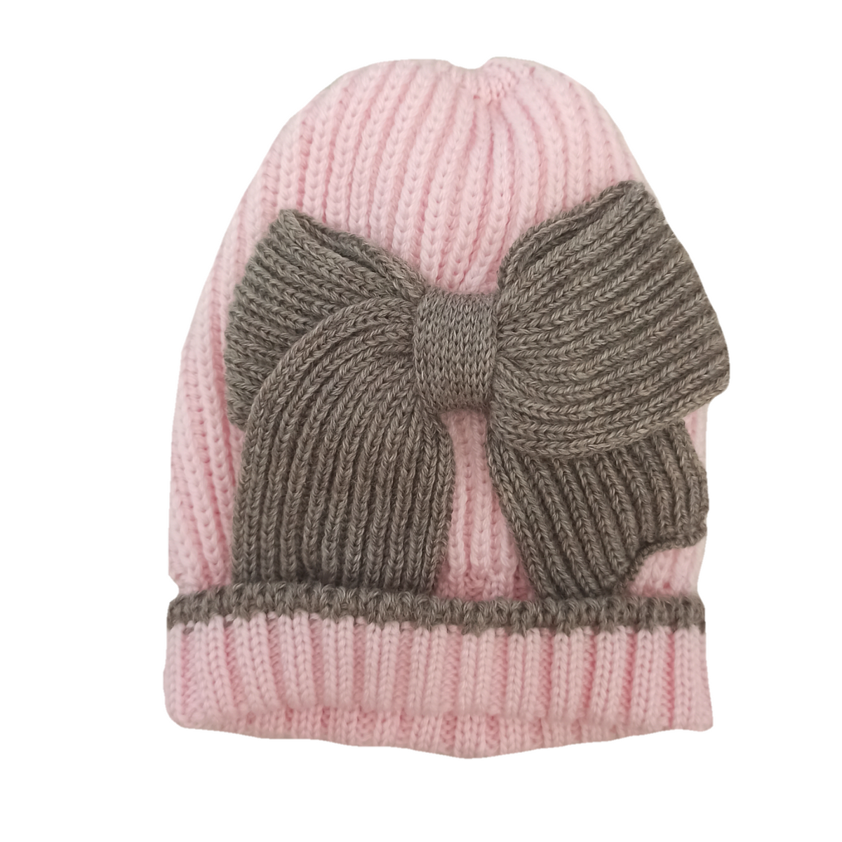 Bebè di Almy | Cappellino lana rosa biscotto fiocco