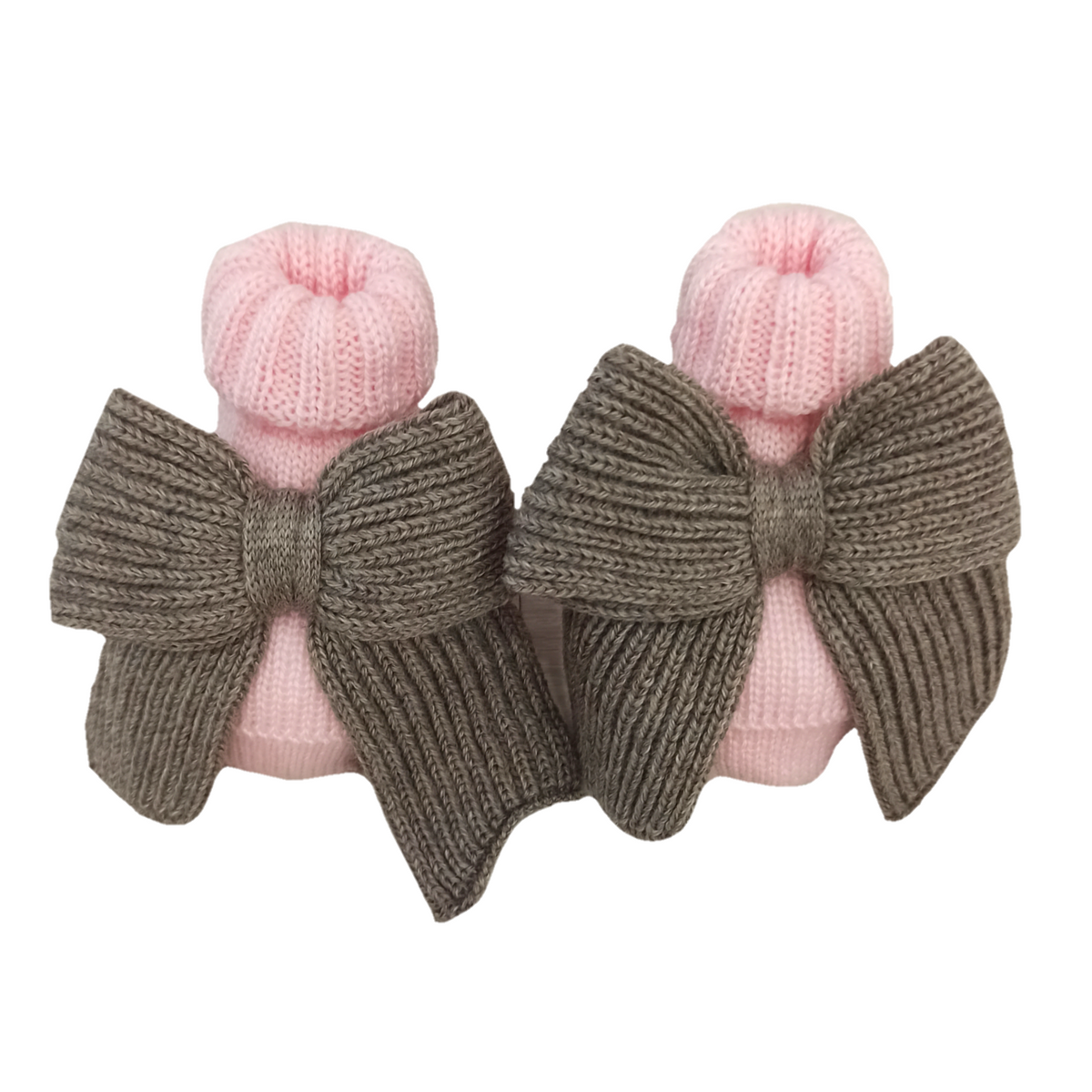 Bebè di Almy | Scarpine lana rosa biscotto con fiocco