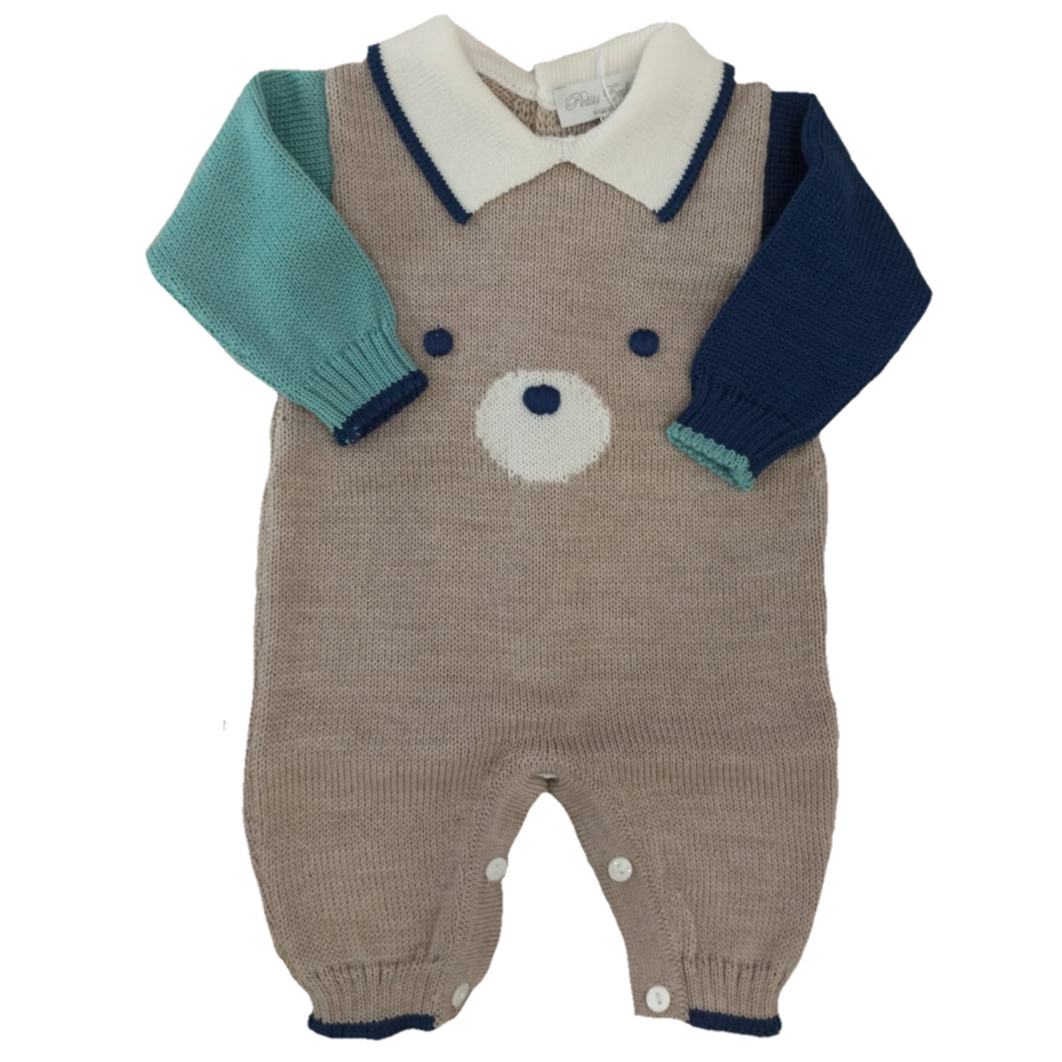 Tutina neonato orsetto beige verde blu