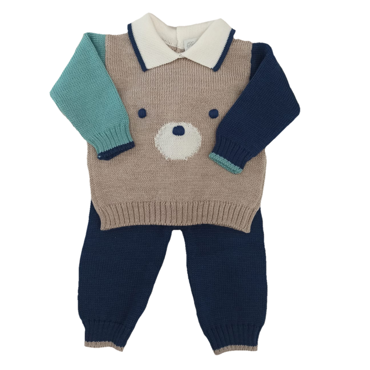 Completo nascita orsetto beige verde blu
