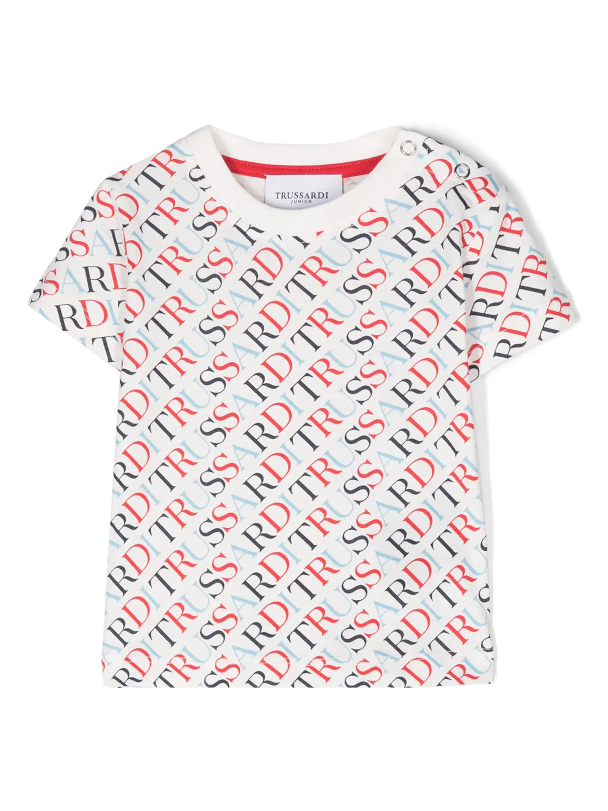Trussardi | T-shirt logata bianca con rosso e celeste