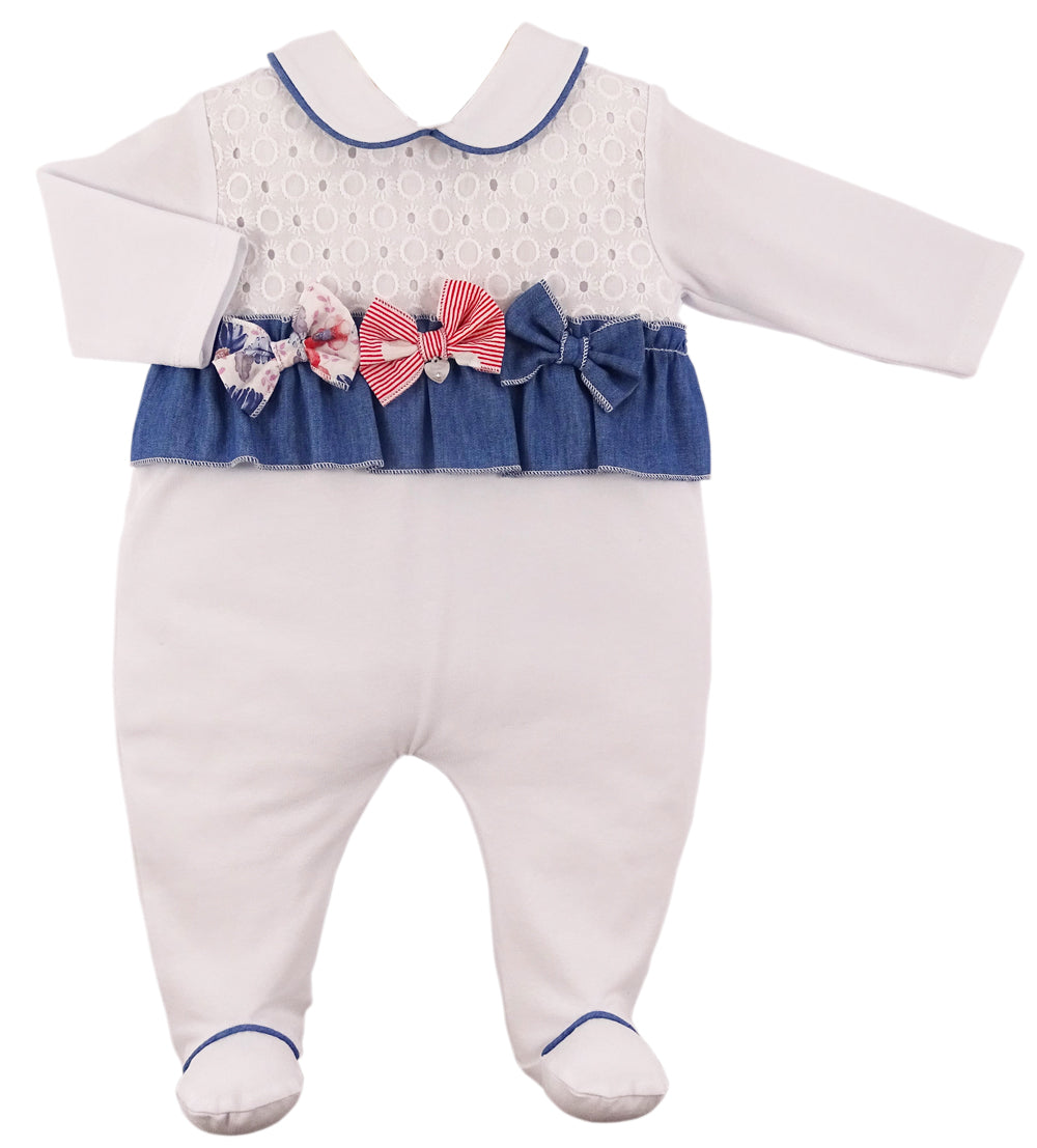 Ninnaoh | Tutina nascita neonata jeans sangallo