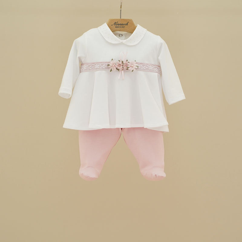 Ninnaoh | Completo nascita bianco rosa neonata