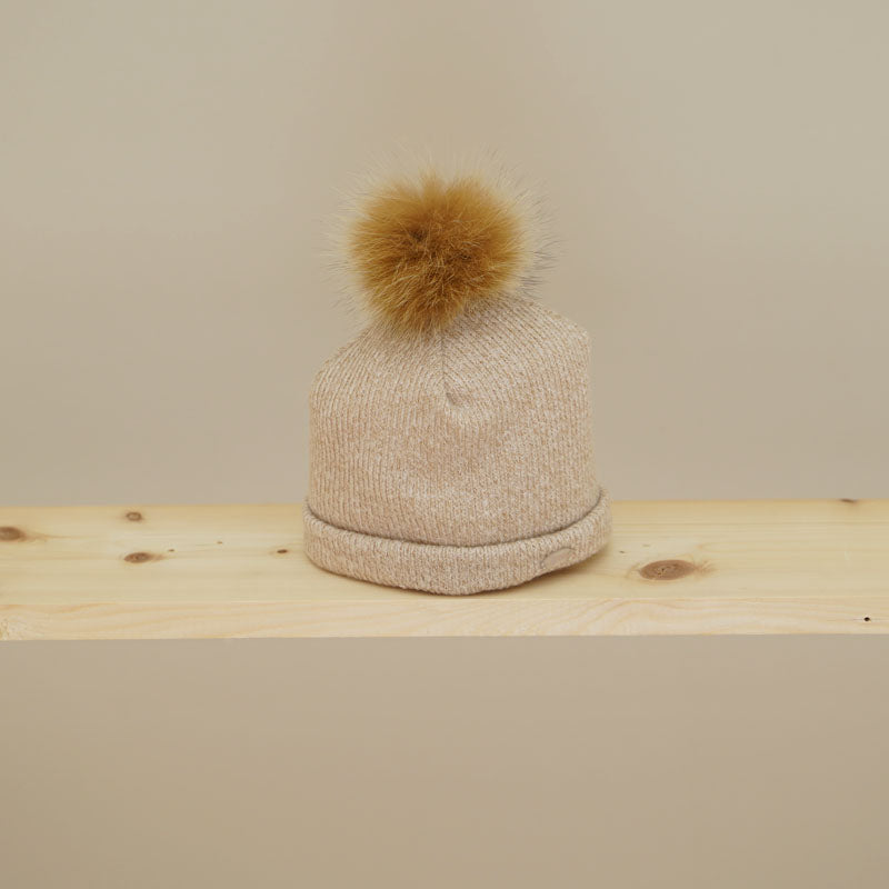 Ninnaoh | Cappello nascita beige ponpon volpe
