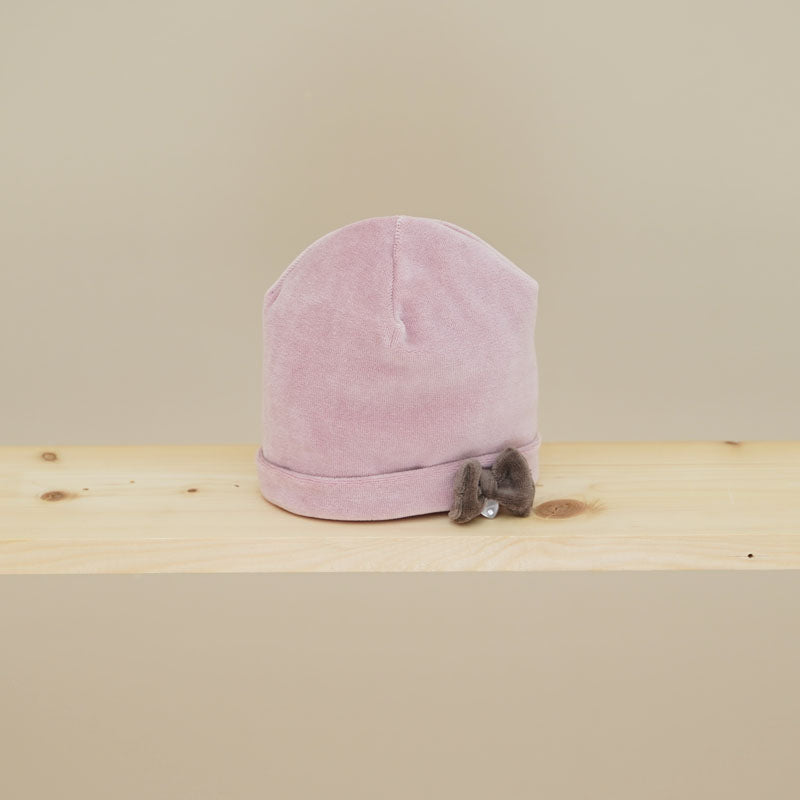 Ninnaoh | Cappellino neonata ciniglia rosa fiocchetto