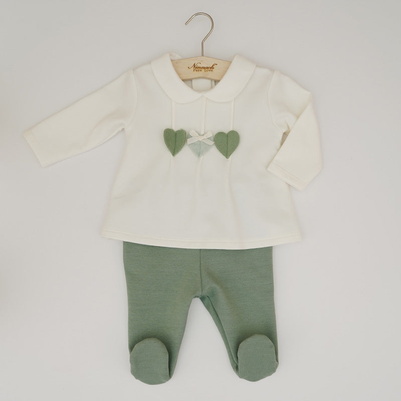 Ninnaoh Pure Love | Completo nascita panna verde cuori