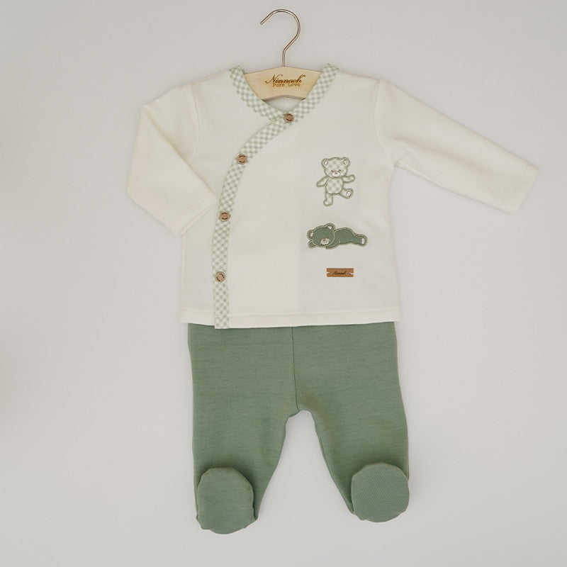 Ninnaoh Pure Love | Completo nascita panna verde orsetti
