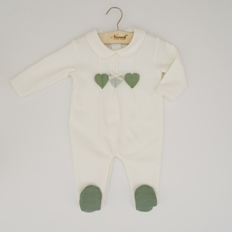 Ninnaoh Pure Love | Tutina neonata panna verde cuori