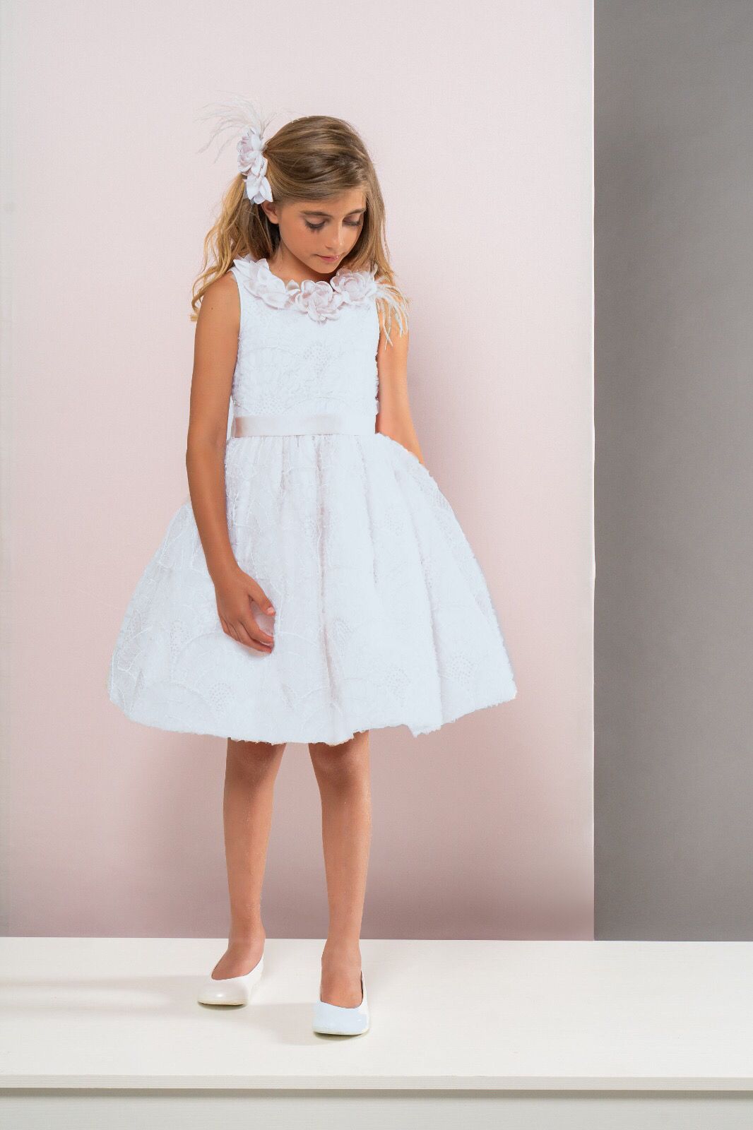 Petit | Abito tulle ricamato bianco