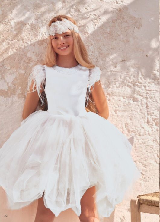 Petit | Abito bianco piume e Swarowsky