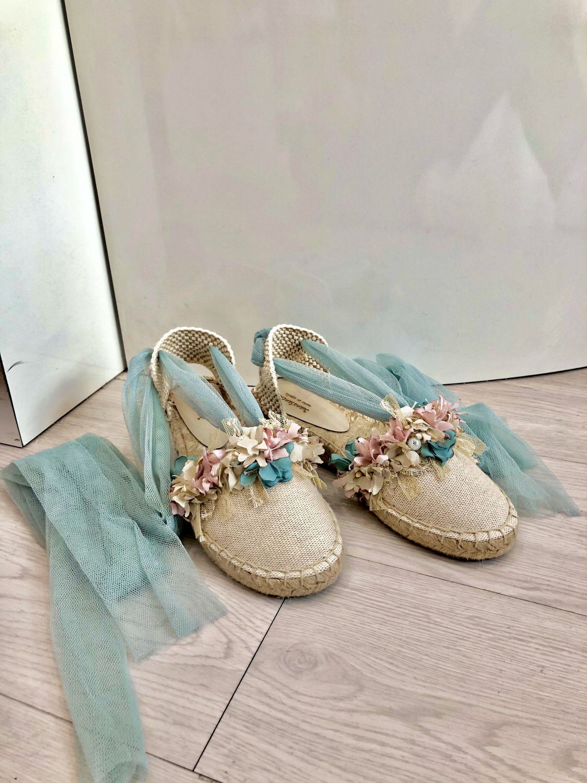 Juana Sanchez | Espadrillas cerimonia bambina verde tiffany
