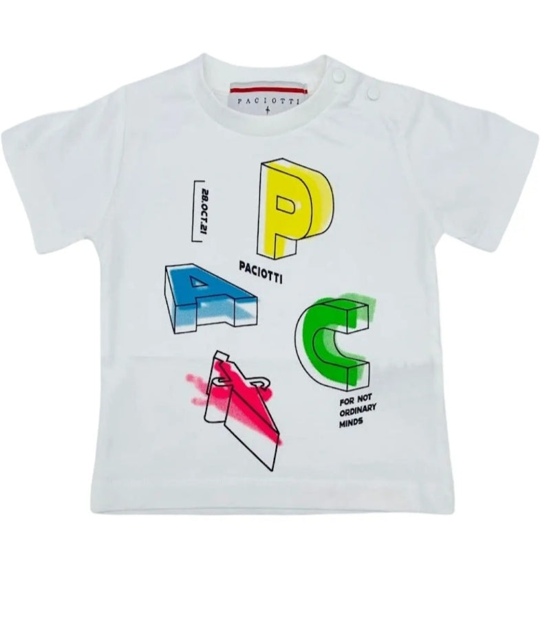 Paciotti | T-shirt bianca bambino lettere colorate