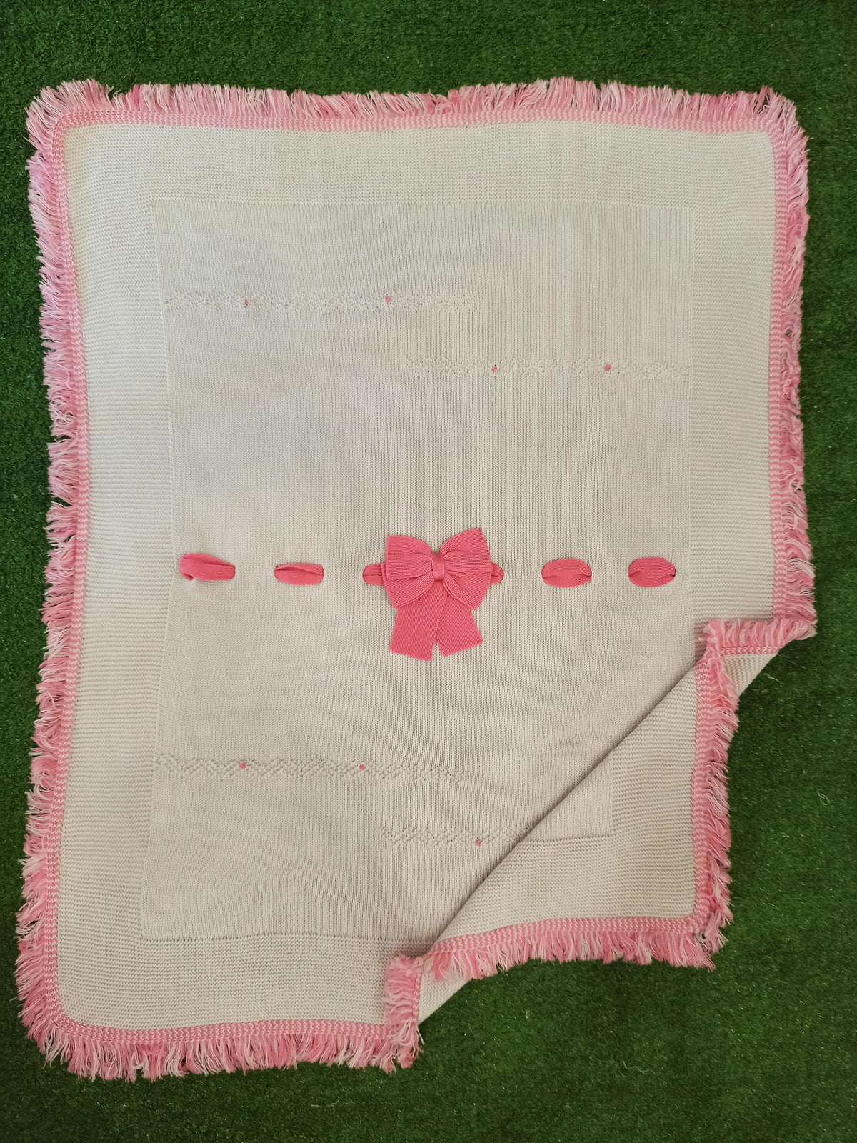 Coperta lana rosa antico beige frange