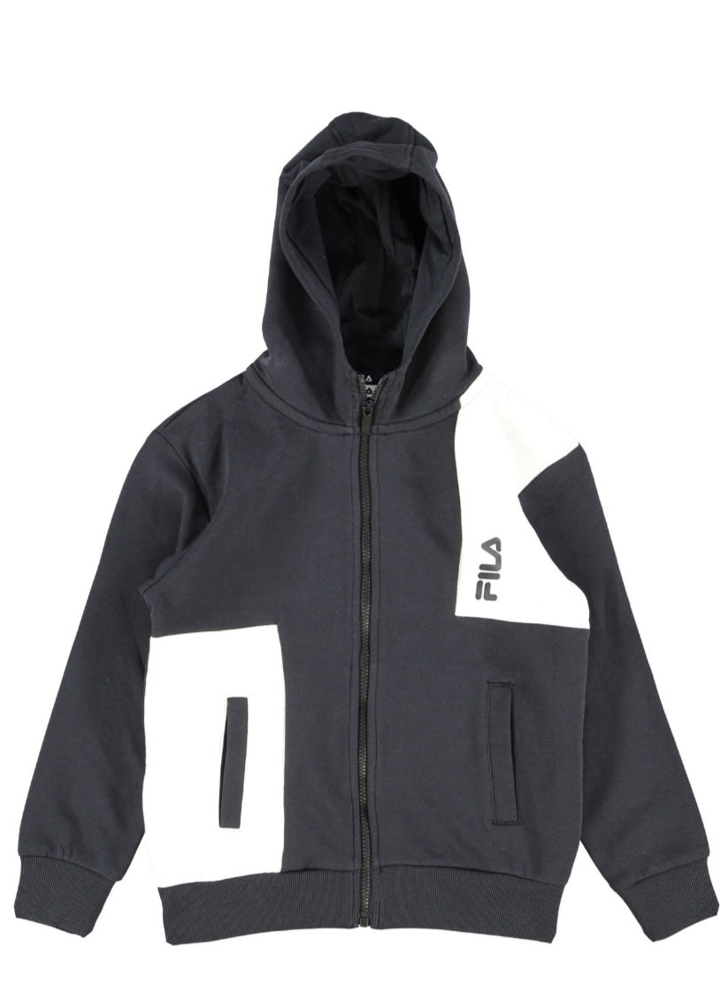 Fila | Felpa zip bianca nera cappuccio