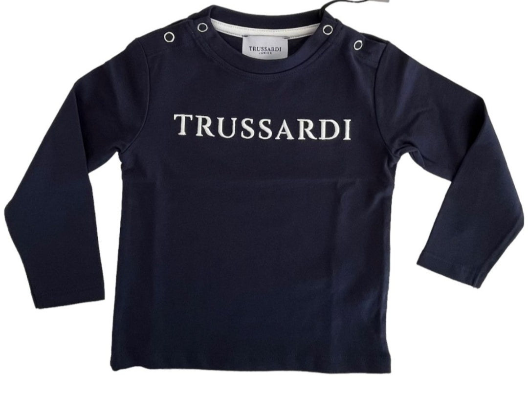 Trussardi | T-shirt neonato blu logo bianco