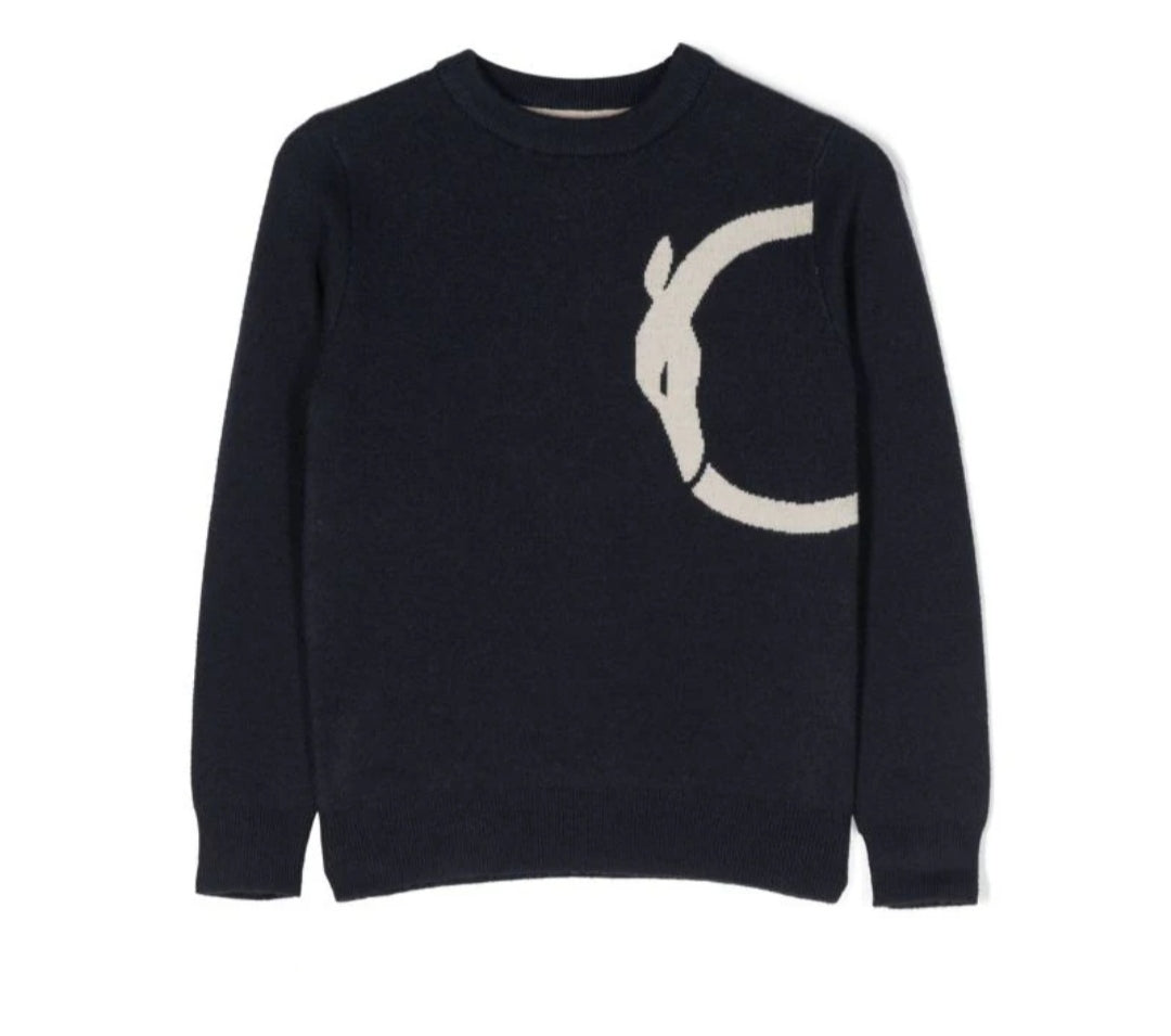 Trussardi | Maglione blu logo beige