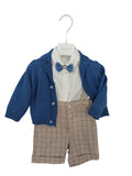 Ninnaoh | Completo bermuda quadri beige azzurro neonato