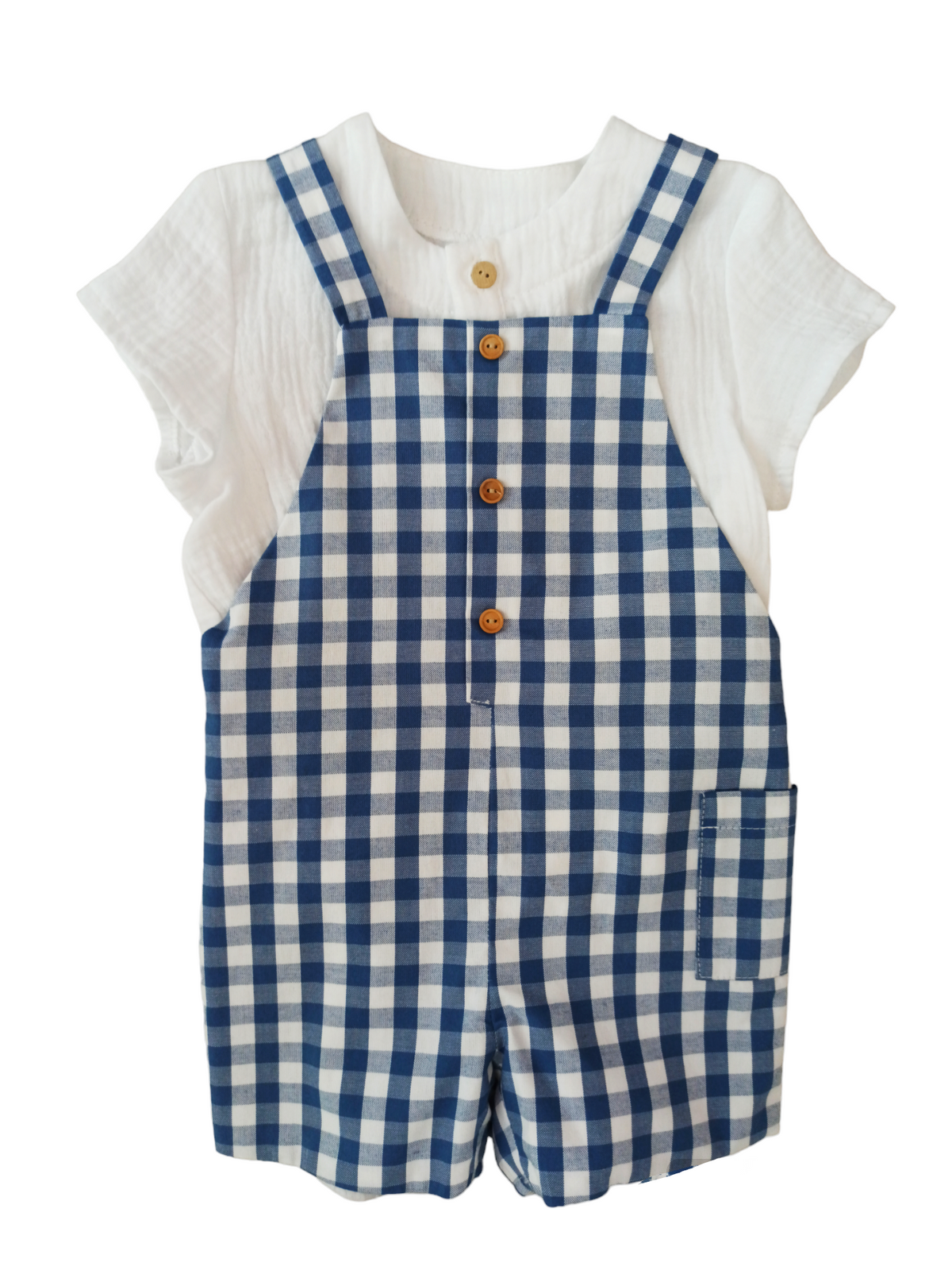 Yoedu | Salopette quadretti azzurra con camicia