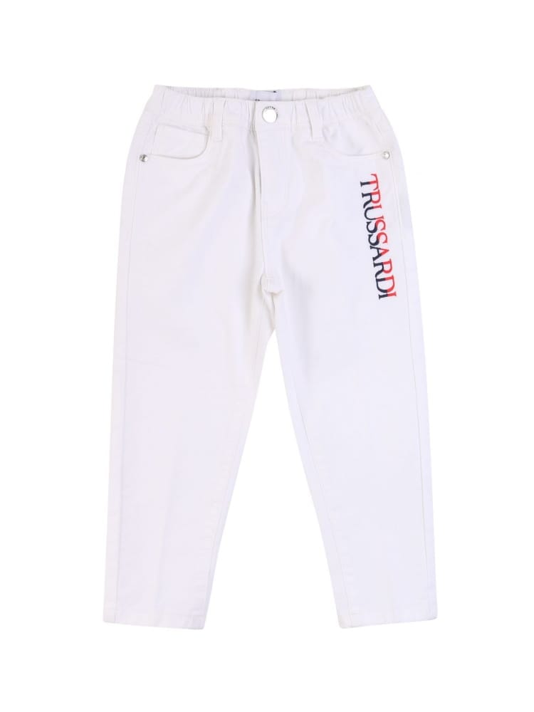Trussardi | Pantalone bianco ricamo rosso