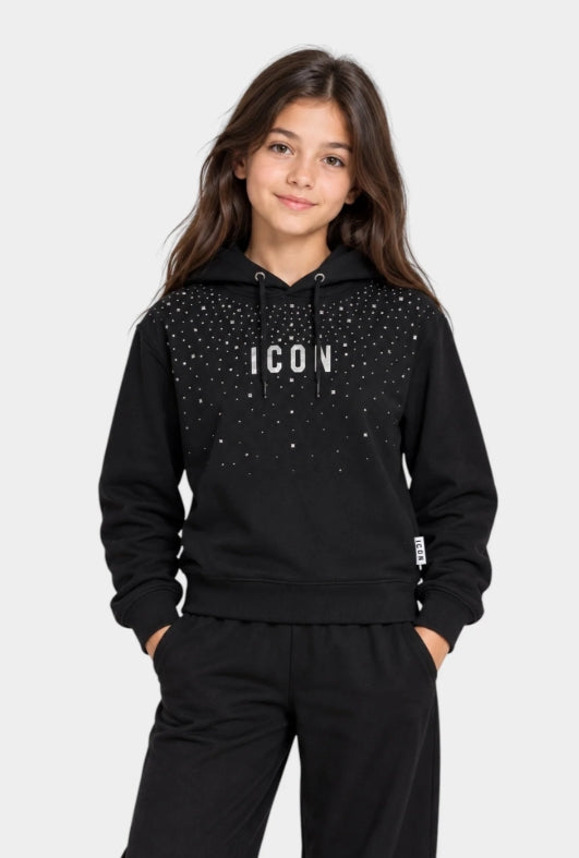 Icon | Felpa nera strass cappuccio