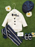 Colorichiari | Completo neonato giacca bianco blu righe