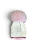Piccola Desi | Cappello lana panna rosa pompon