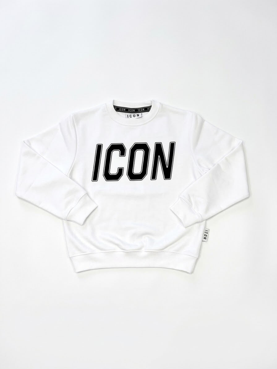 Icon | Felpa bianca logo nero stampa