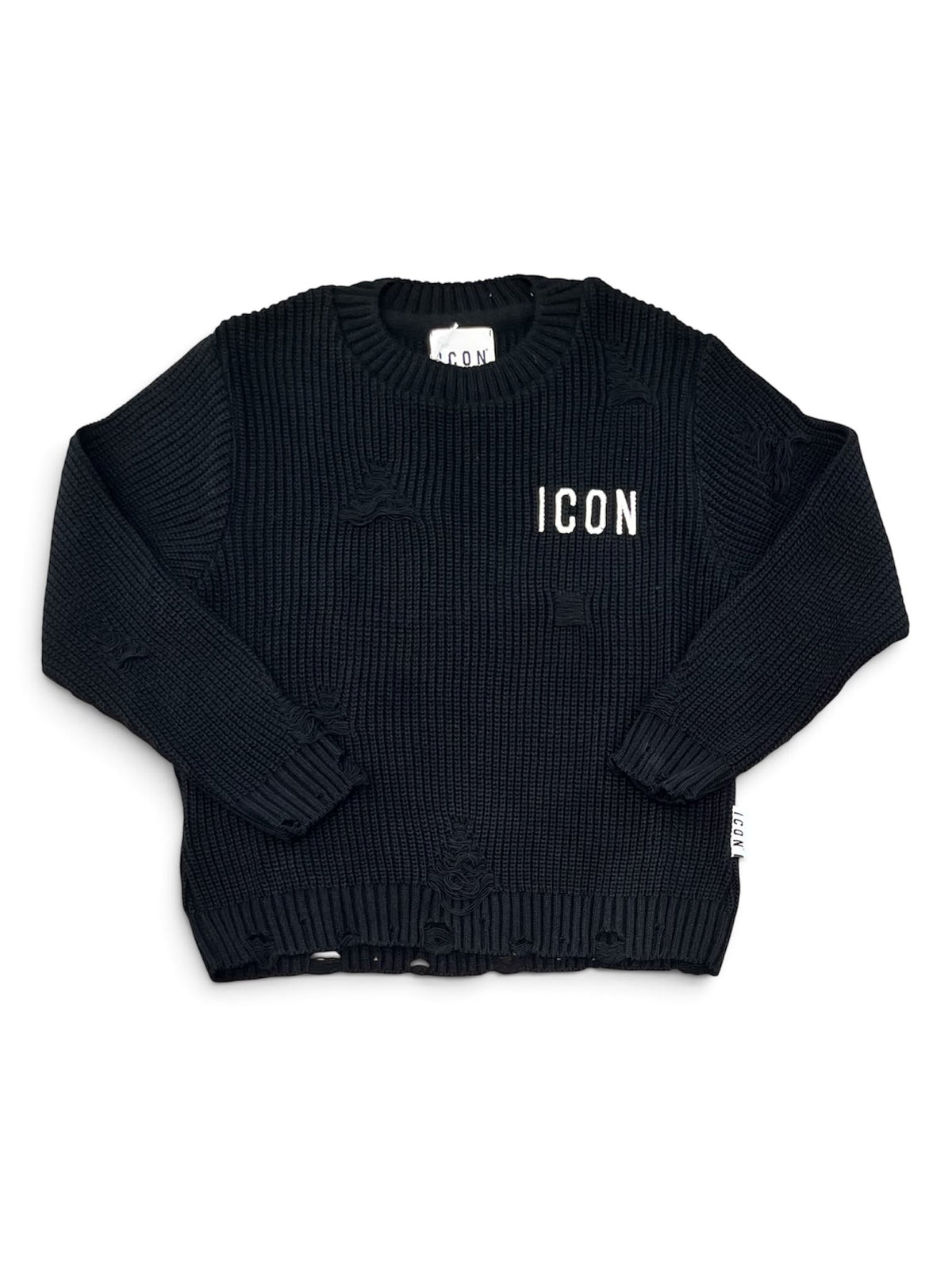 Icon | Maglione nero ripped girocollo