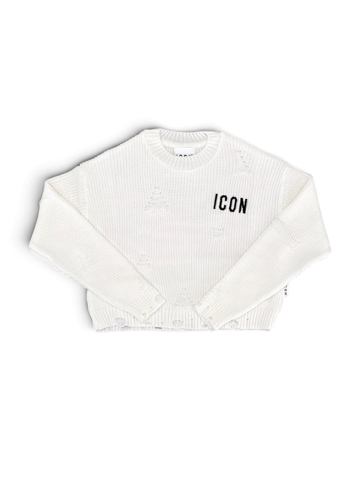 Icon | Maglione bianco ripped girocollo