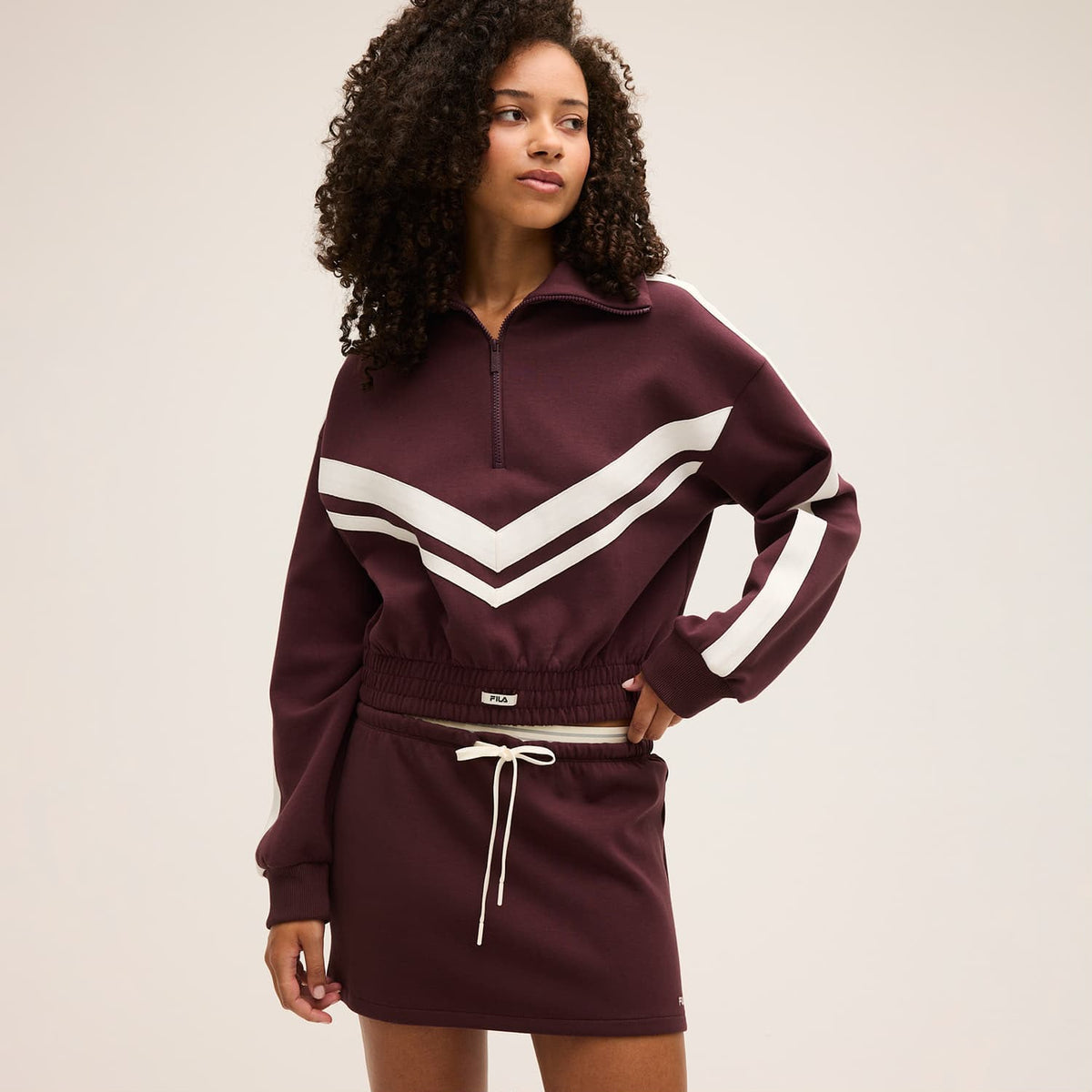 Fila | Felpa cropped half zip burgundy