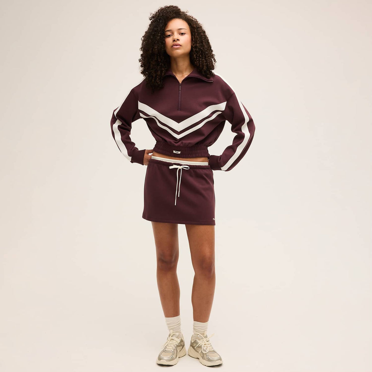 Fila | Felpa cropped half zip burgundy