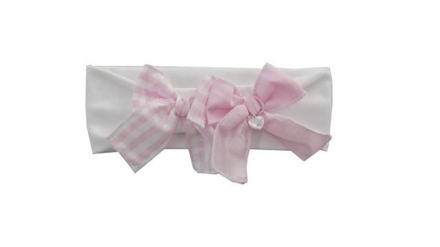Ninnaoh | Fascia capelli neonata bianca rosa vichy