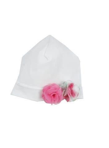 Ninnaoh | Cappellino neonata bianco fiori fucsia