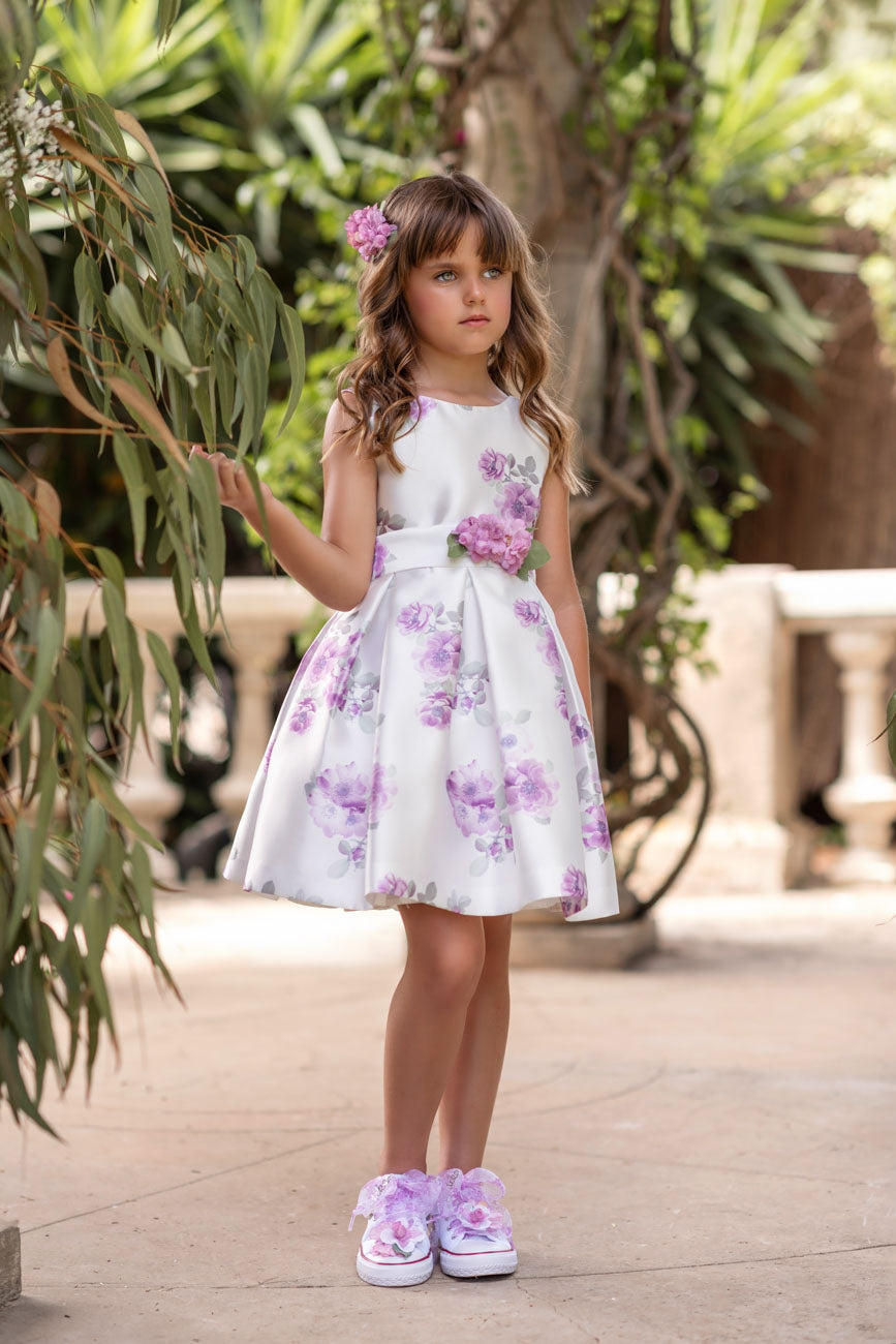 Mimilù | Abito mikado fiori lilla