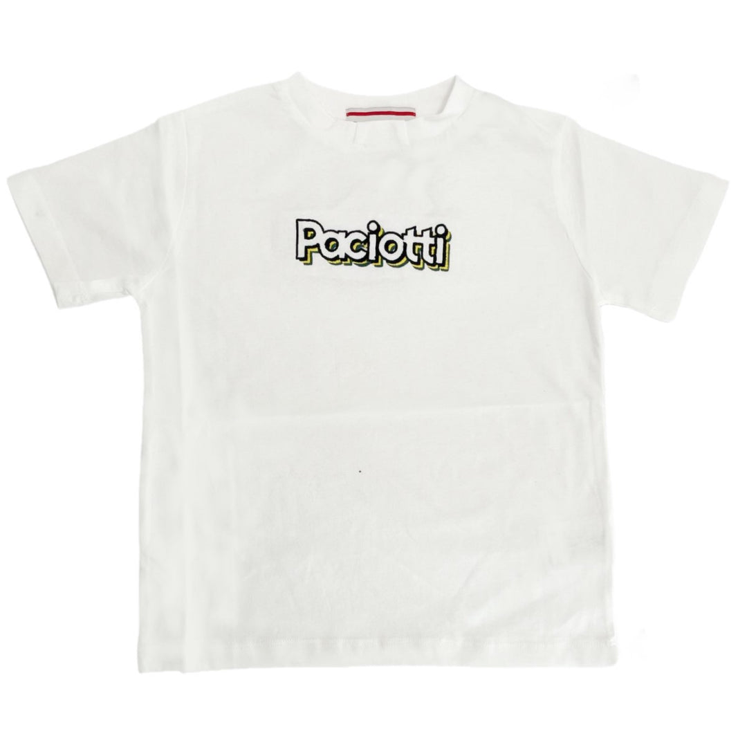 Paciotti | T-shirt bianca ricamo logo giallo